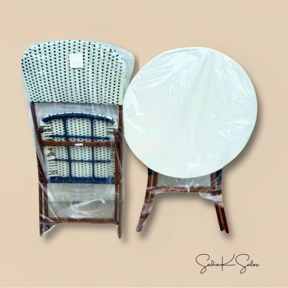 French Cafe Folding Round Patio Bistro Table White Brown Metal Frame - Threshold - Picture 8 of 8